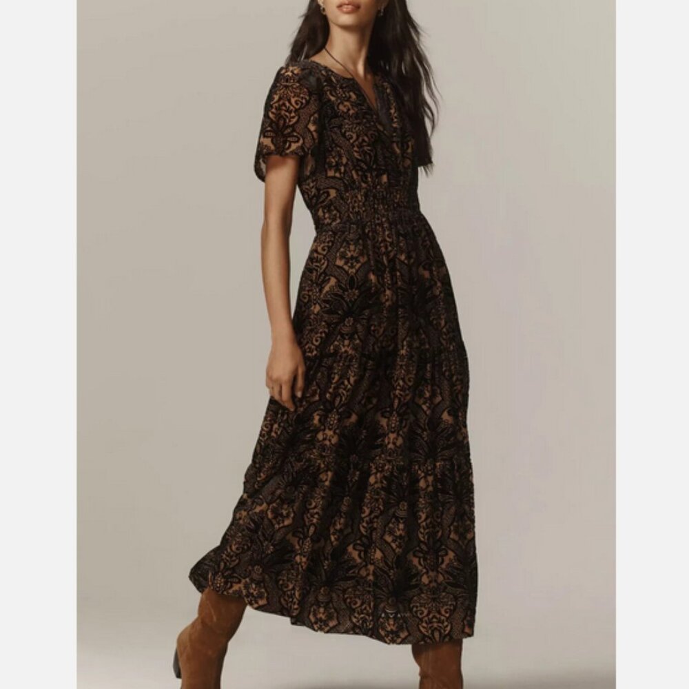 Anthropologie The Somerset Velvet Edition Maxi Dress Tiered Black M Nwt Medium - Picture 3 of 7